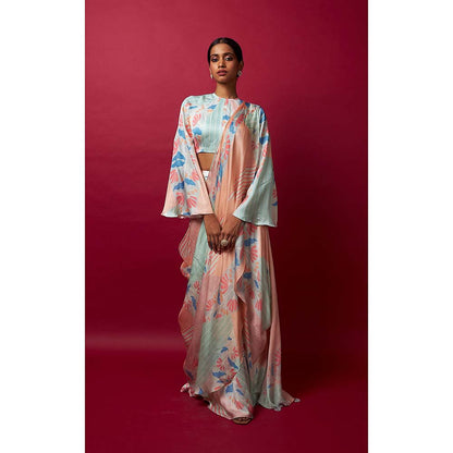 Vedika M Multi-Color Pre Stitched Saree with Stitched Blouse