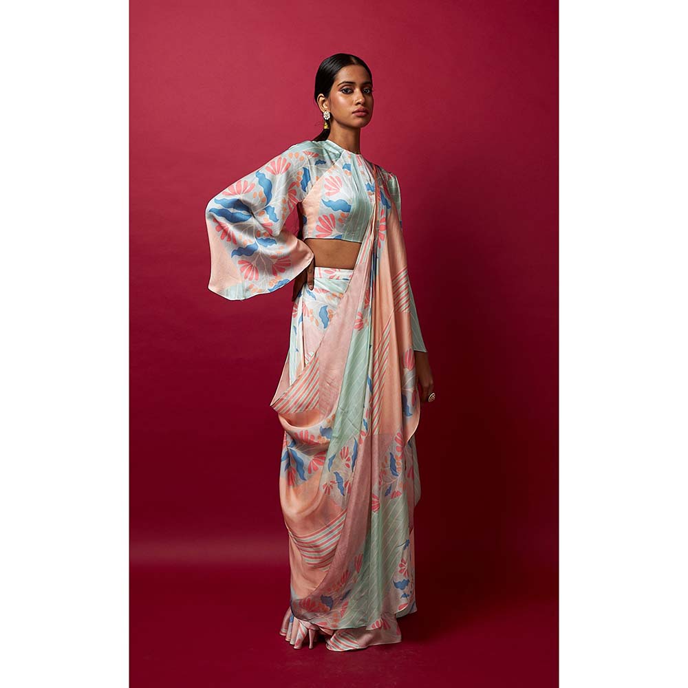 Vedika M Multi-Color Pre Stitched Saree with Stitched Blouse