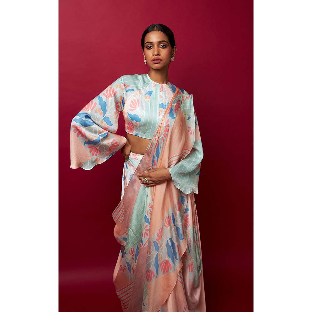 Vedika M Multi-Color Pre Stitched Saree with Stitched Blouse