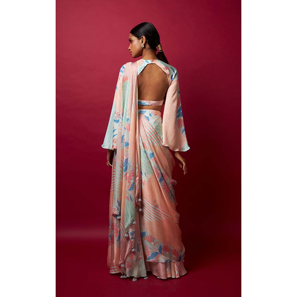 Vedika M Multi-Color Pre Stitched Saree with Stitched Blouse