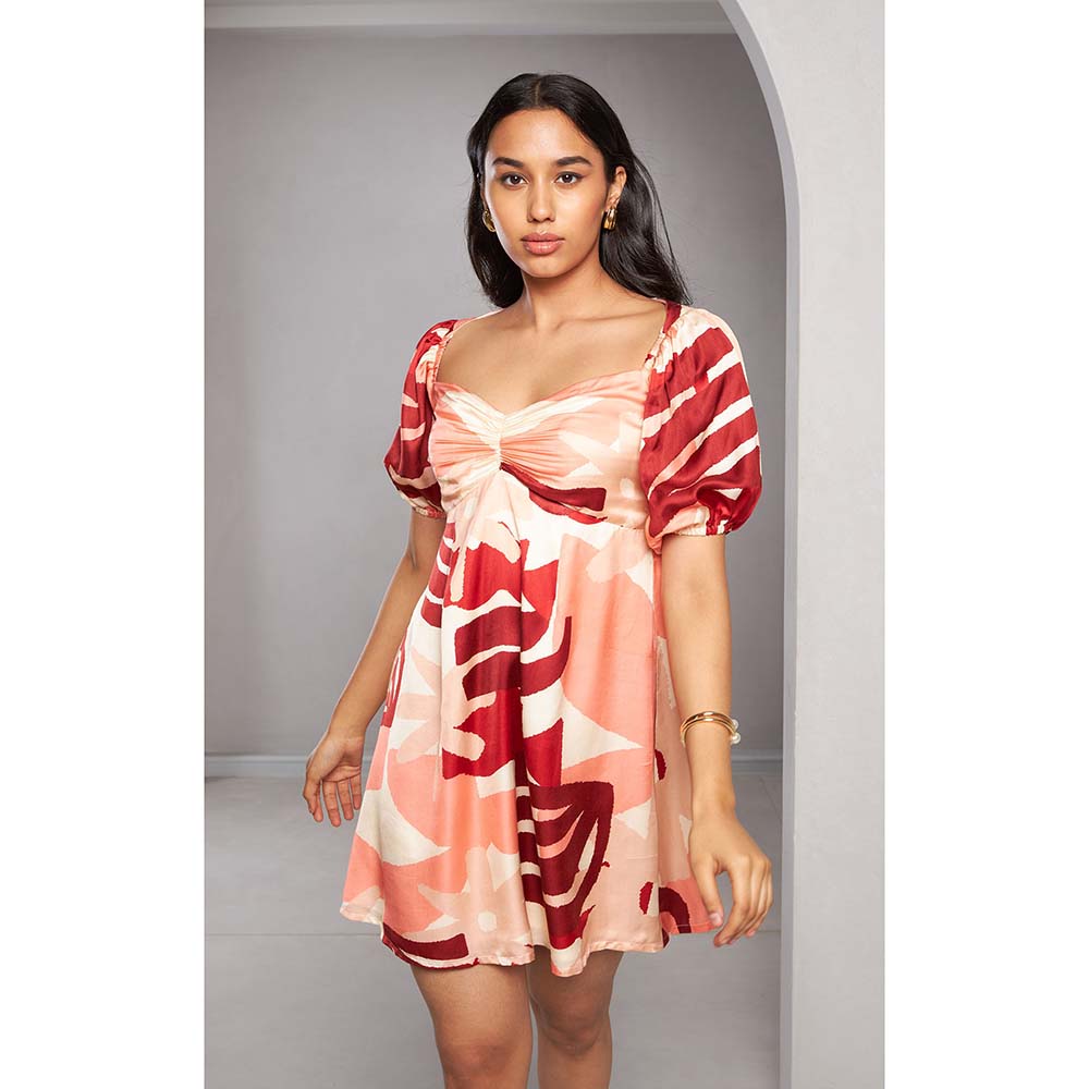 Vedika M Peach Printed Short Dress