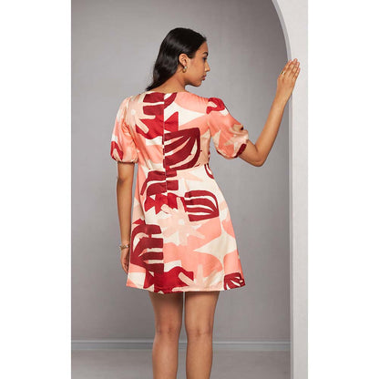Vedika M Peach Printed Short Dress