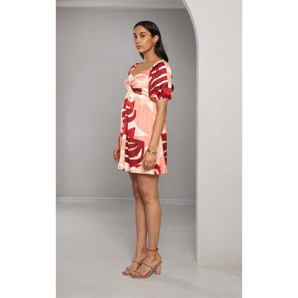 Vedika M Peach Printed Short Dress