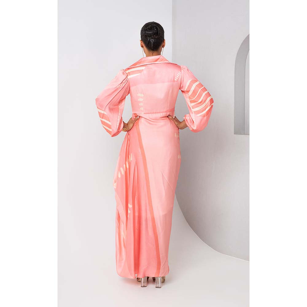 Vedika M Pink Printed Draped Skirt Style Dress