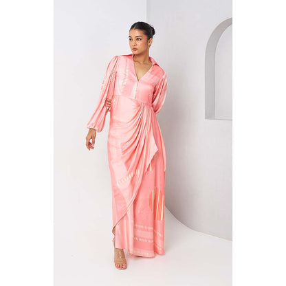 Vedika M Pink Printed Draped Skirt Style Dress