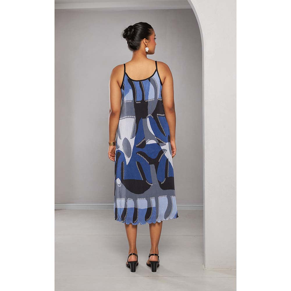 Vedika M Micro Pleated Blue Printed Dress with Jacket (Set of 2)