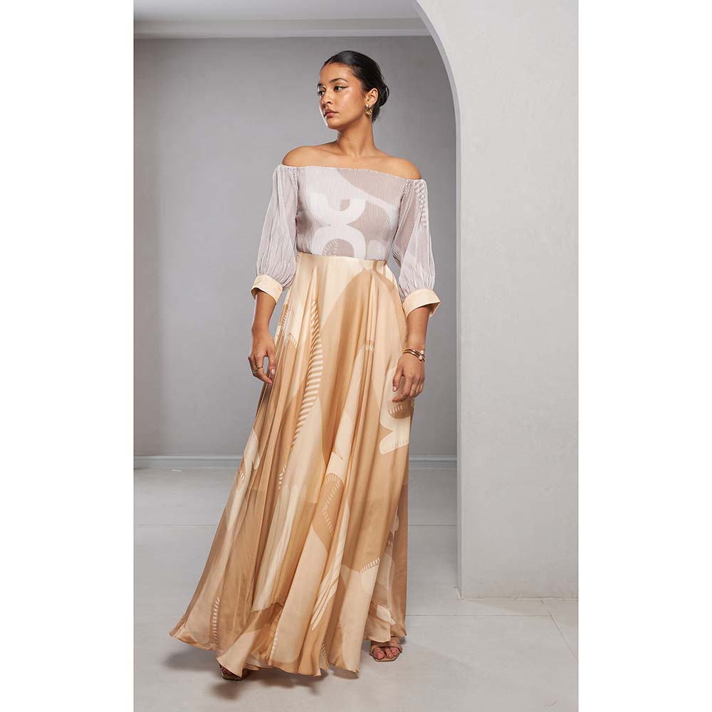 Vedika M Beige Printed Long Dress