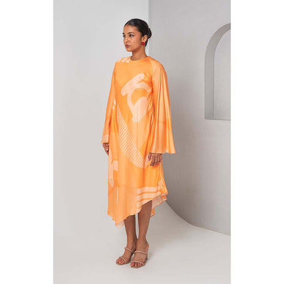 Vedika M Orange Printed Midi Dress