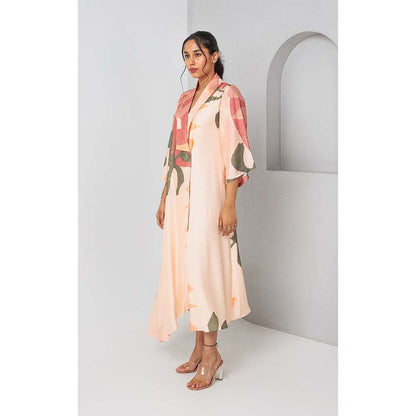 Vedika M Peach Floral Printed Overlapped Dress