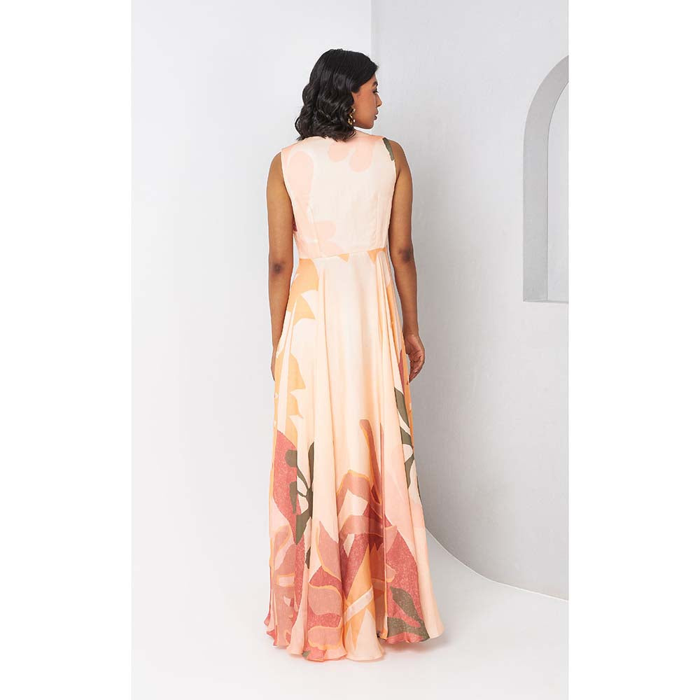 Vedika M Peach Floral Printed Long Dress