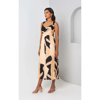 Vedika M Beige Printed Midi Dress