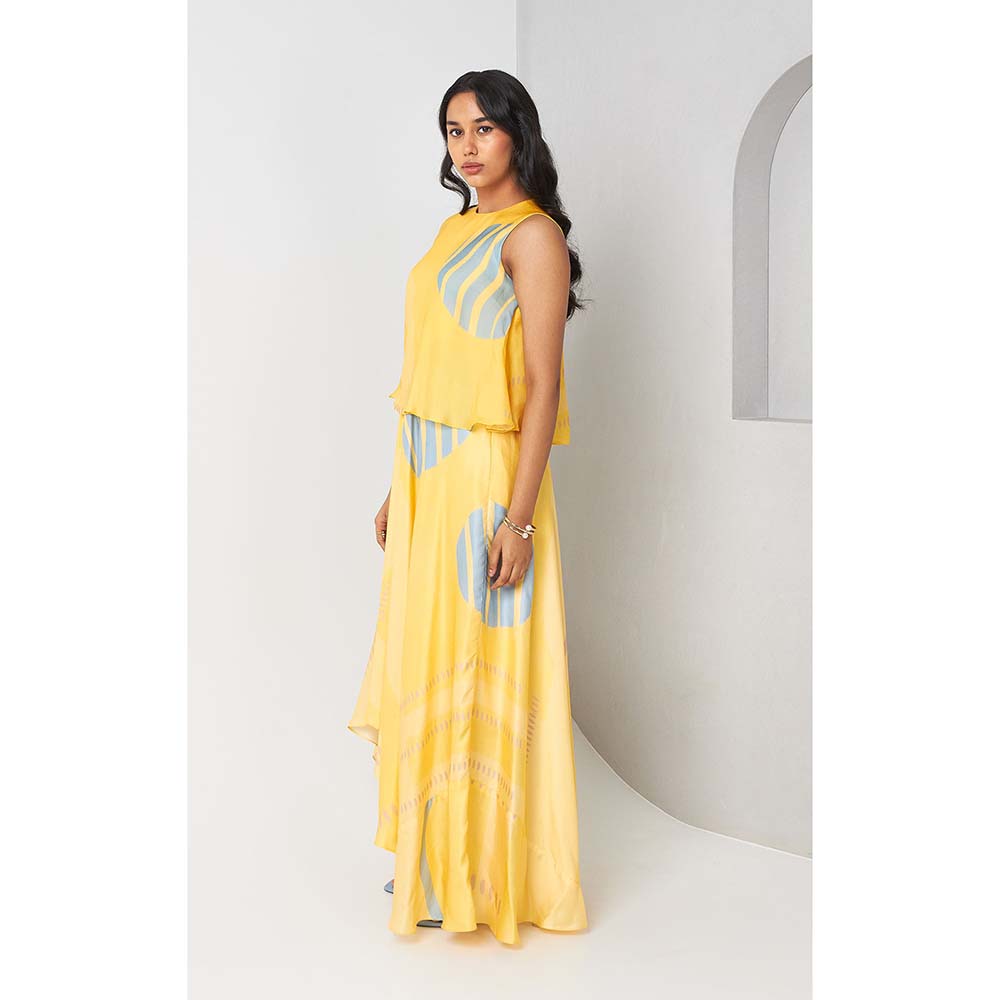 Vedika M Printed Yellow Cape Dress