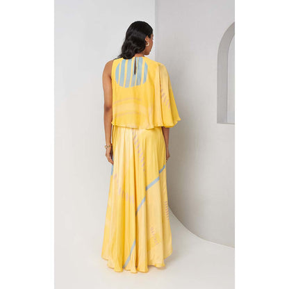 Vedika M Printed Yellow Cape Dress