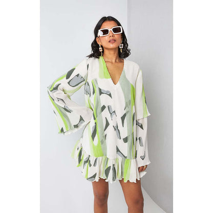 Vedika M Green Micro Printed Short Dress