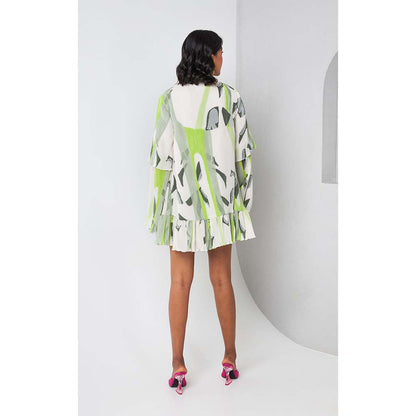 Vedika M Green Micro Printed Short Dress