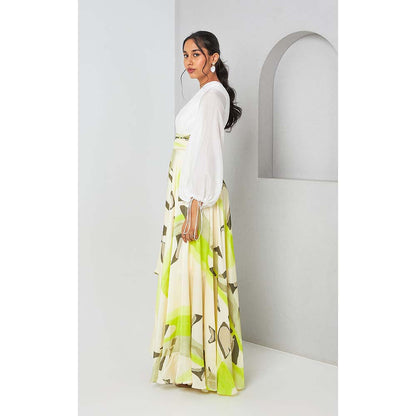 Vedika M Green Printed Drop Shoulder Dress