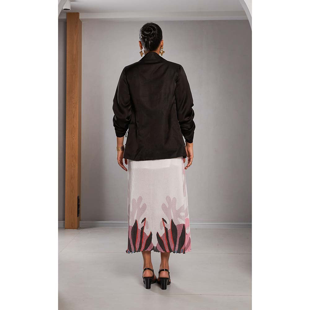 Vedika M Black Printed Blazer with Bustier and Skirt (Set of 3)
