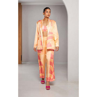Vedika M Orange Monotone Blazer with Bustier and Pant (Set of 3)