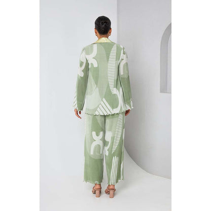 Vedika M Green Printed Jacket with Bustier and Pant (Set of 3)