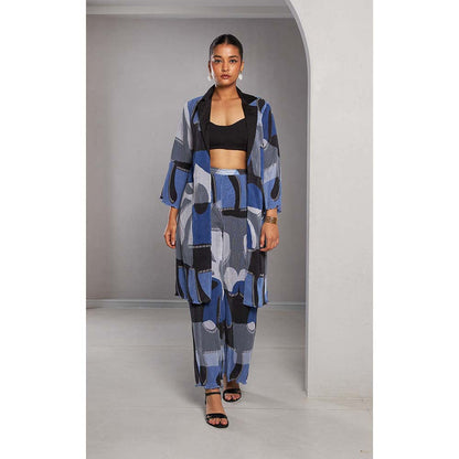 Vedika M Blue Micro Jacket with Bustier and Pant (Set of 3)