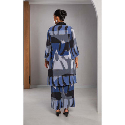 Vedika M Blue Micro Jacket with Bustier and Pant (Set of 3)