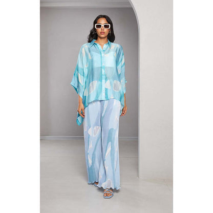 Vedika M Blue Printed Pleated Co-Ord (Set of 2)