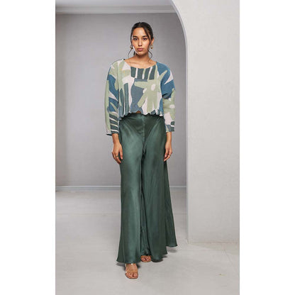 Vedika M Green Printed Top with Palazzo (Set of 2)