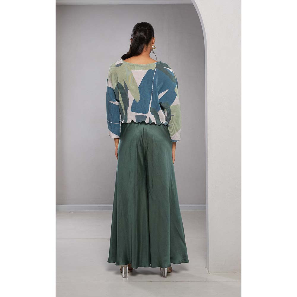 Vedika M Green Printed Top with Palazzo (Set of 2)