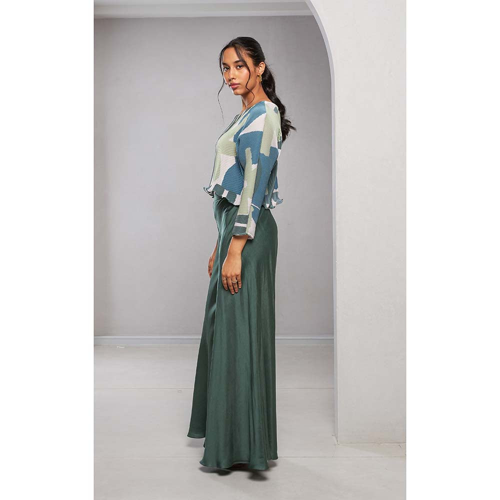Vedika M Green Printed Top with Palazzo (Set of 2)