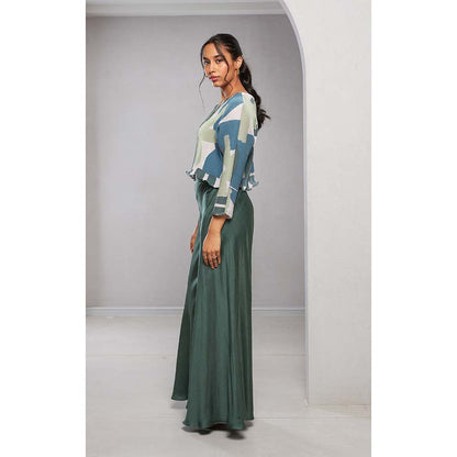 Vedika M Green Printed Top with Palazzo (Set of 2)