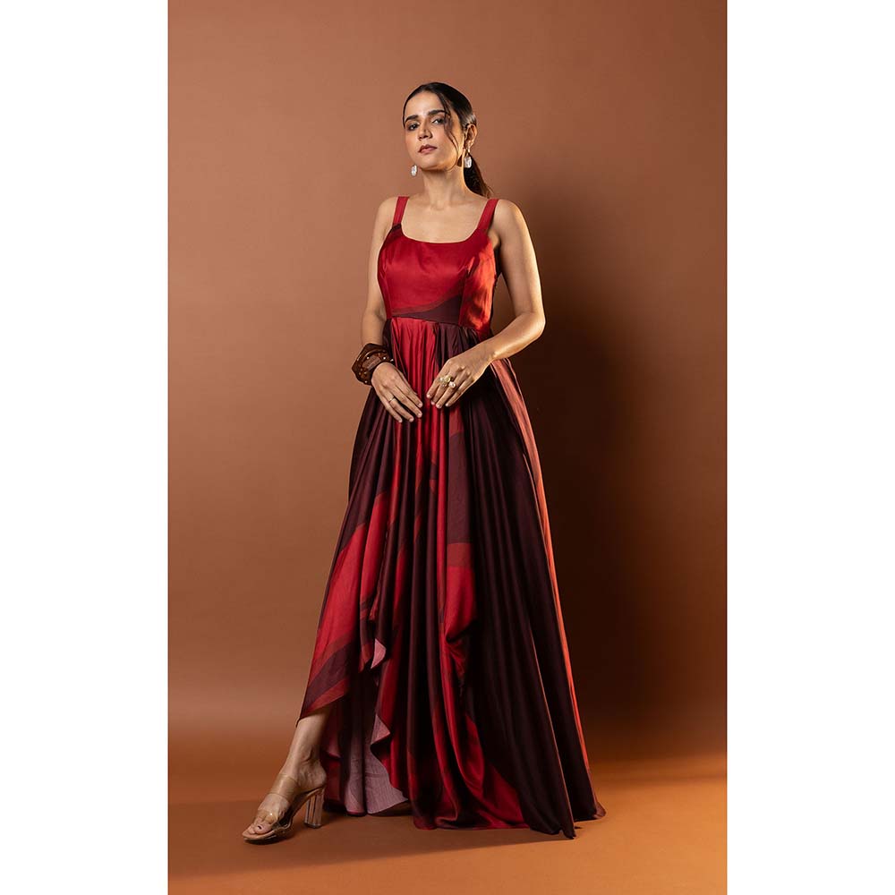 Vedika M Red Printed Drape Maxi Dress