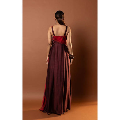 Vedika M Red Printed Drape Maxi Dress