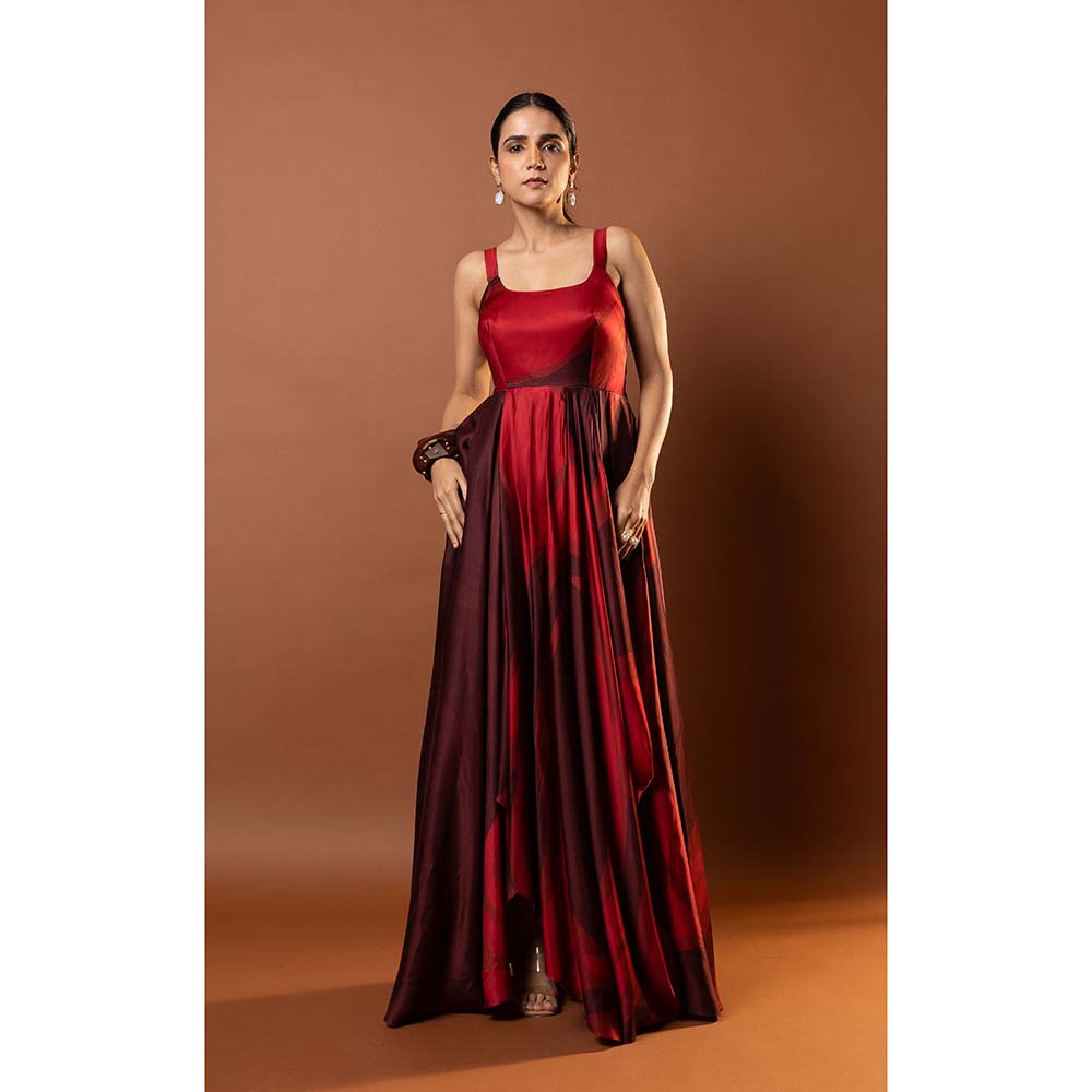 Vedika M Red Printed Drape Maxi Dress