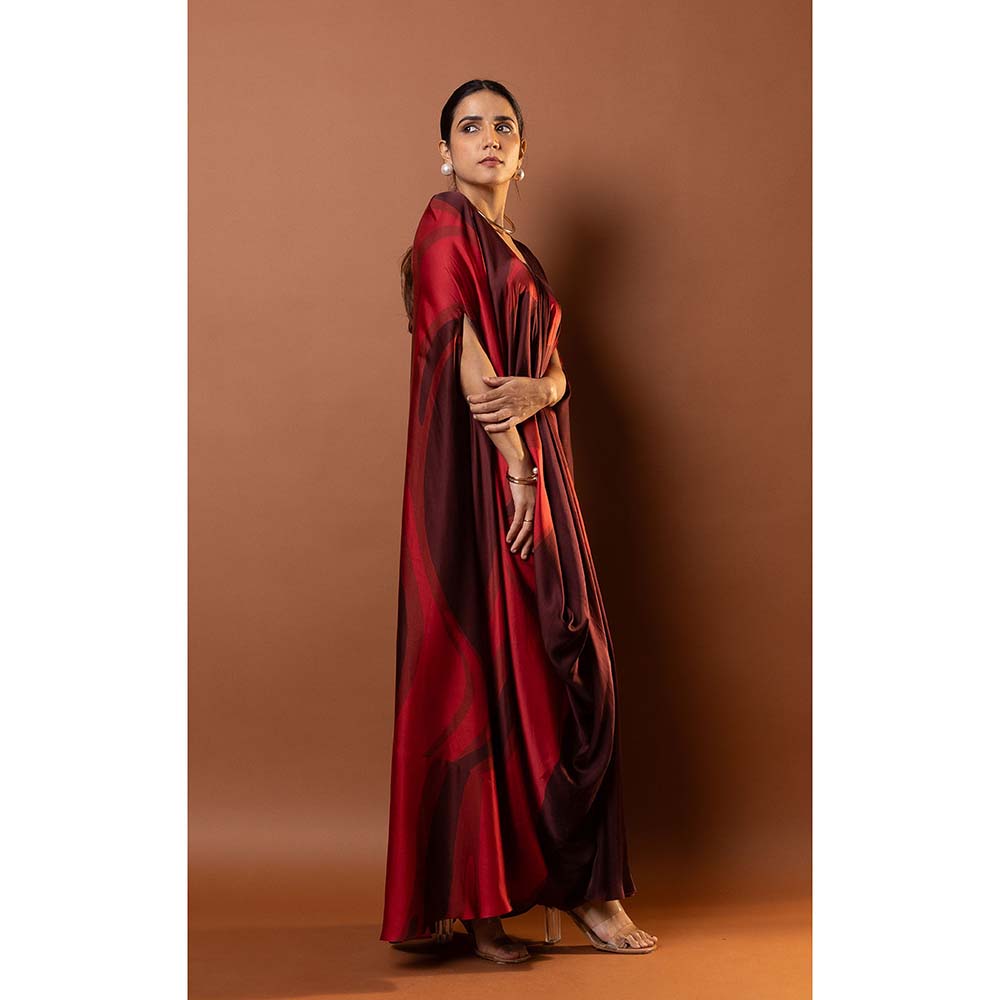 Vedika M Maroon Printed Kaftan Dress