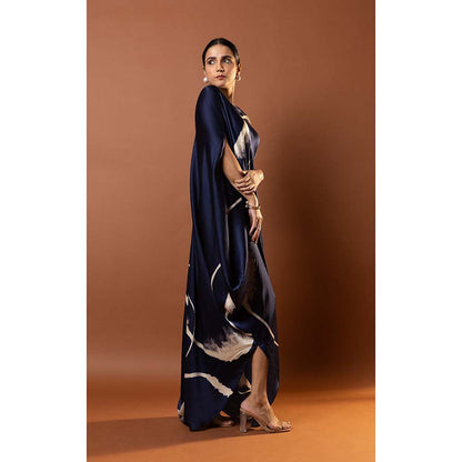 Vedika M Blue Printed Draped Dress with Attached Belt