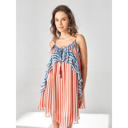Verb Orange Stripes Printed Naomi Mini Dress