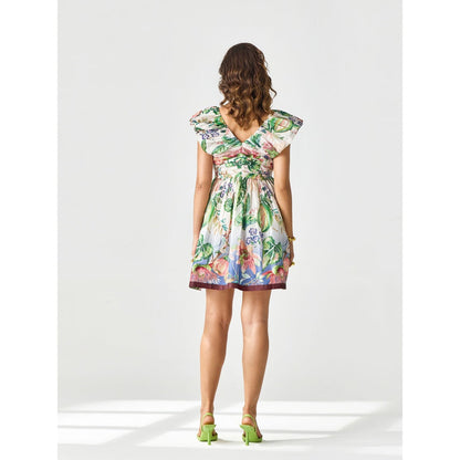 Verb Green Floral Printed Nihira Mini Dress