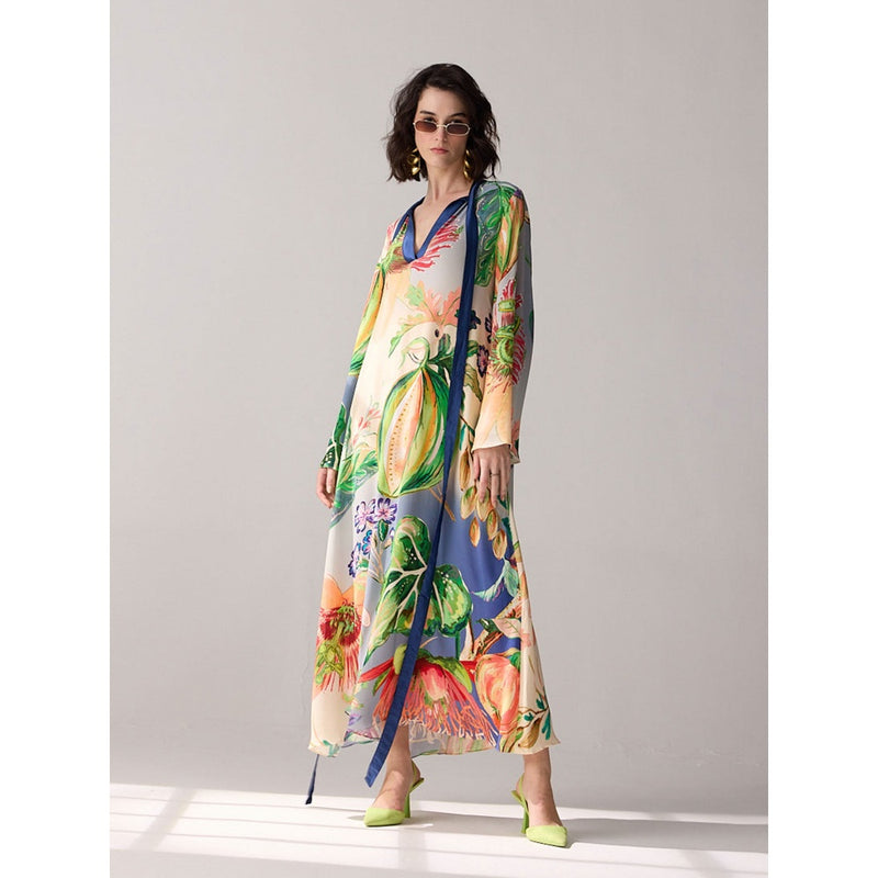 Verb Blue Printed Tie-Up Neck Gemma Dress