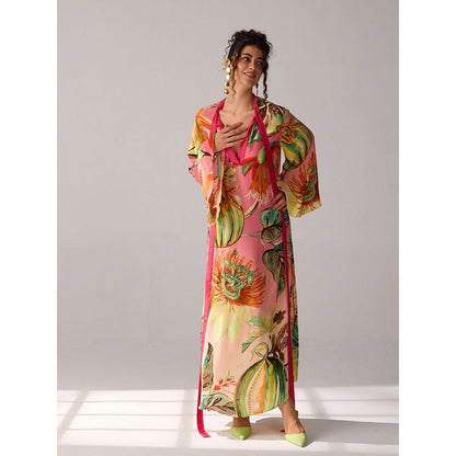 Verb Red Printed Tie-Up Neck Alani Dress