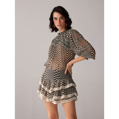 Verb Checkered Printed Lace Detailing Layered Keira Skirts