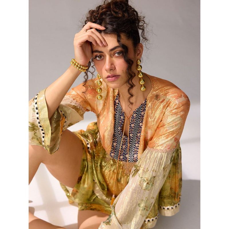 Verb Multi-Color Printed Zari Astrid Peplum Top