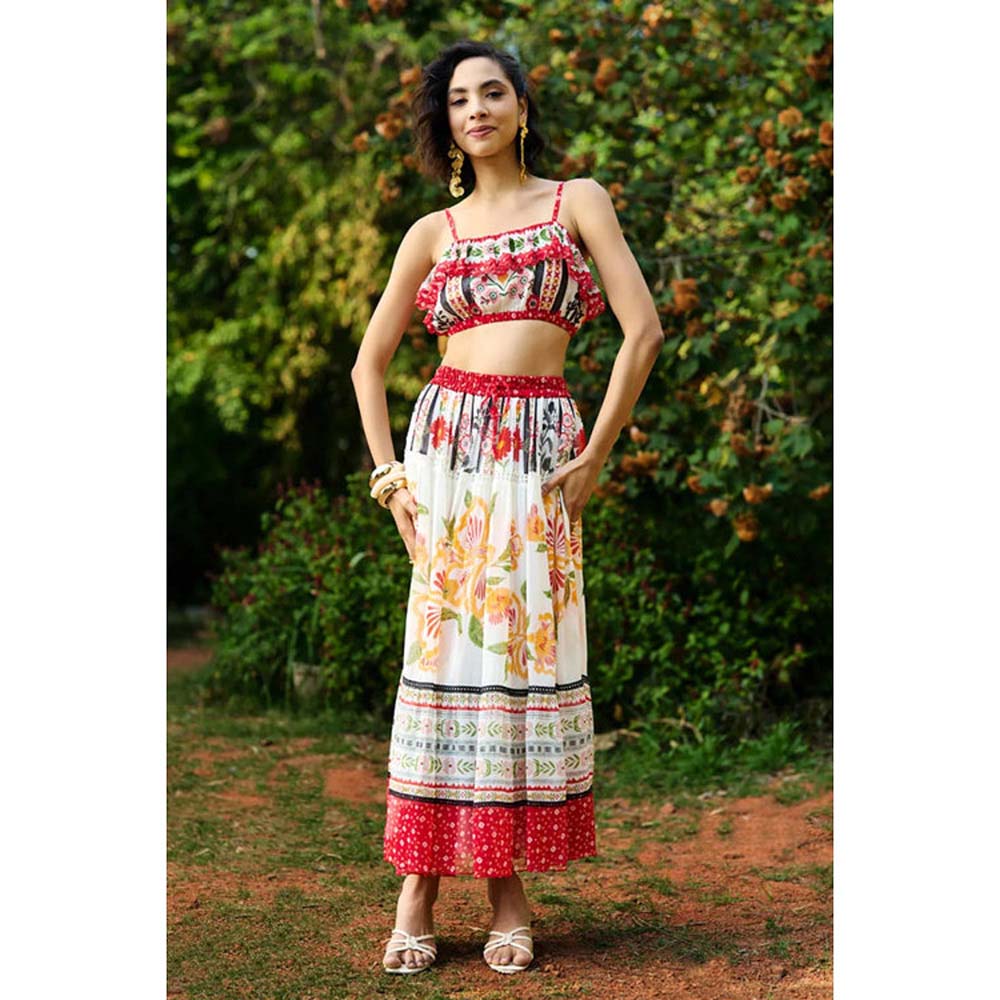 Verb Iris Embroidered Crop Top With Skirt