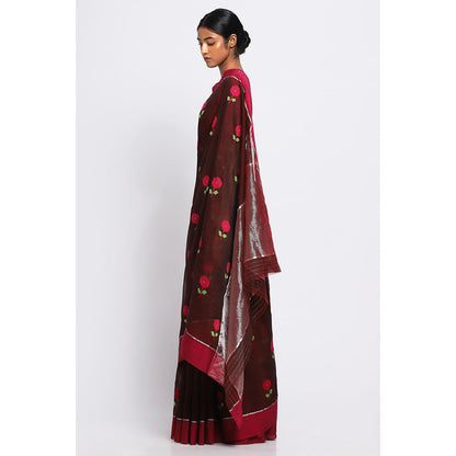 Via East Maroon Silk Chanderi Aarika Saree with Unstitched Blouse