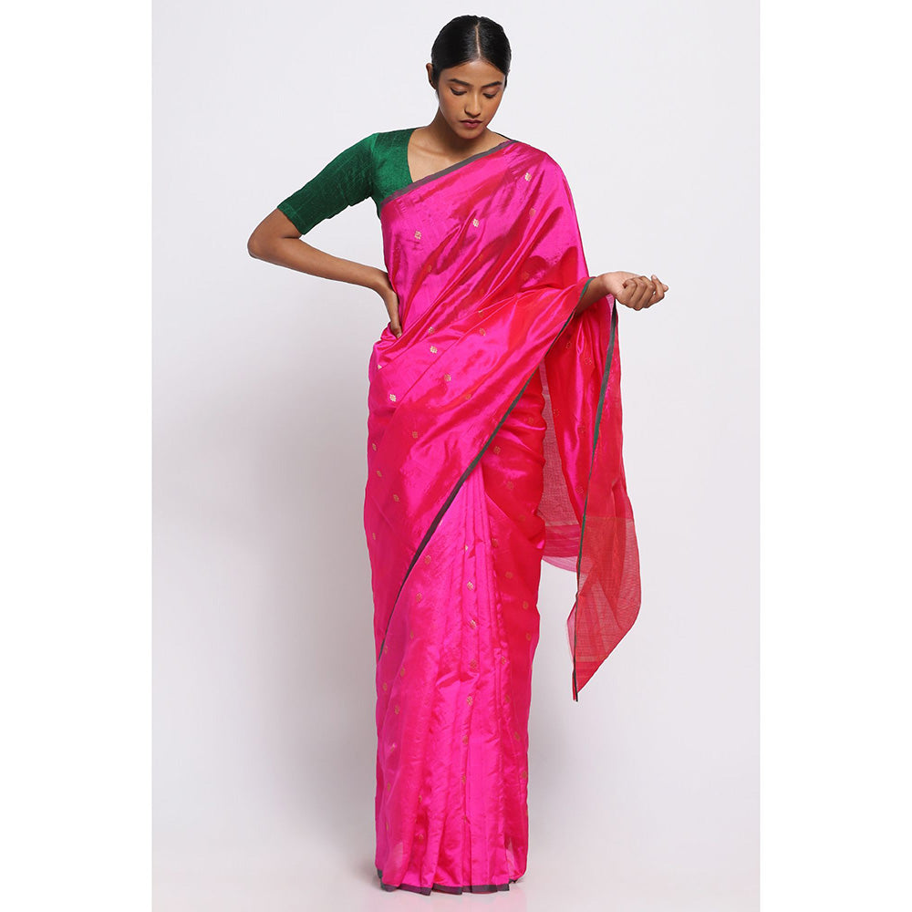 Via East Gulabi Silk Chanderi Saree with Unstitched Blouse