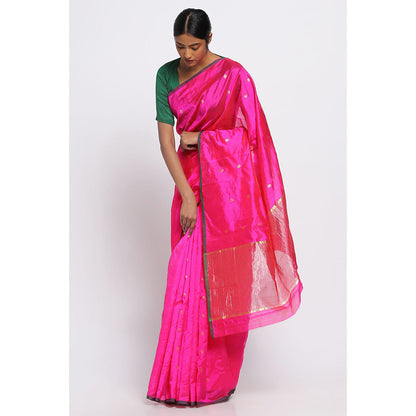 Via East Gulabi Silk Chanderi Saree with Unstitched Blouse