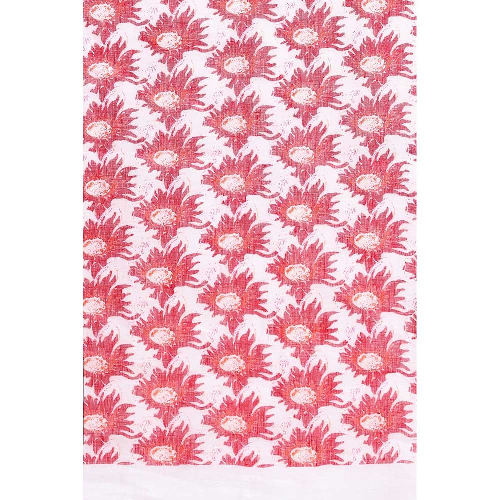 Via East French Rose Floral Linen Saree with Unstitched Blouse