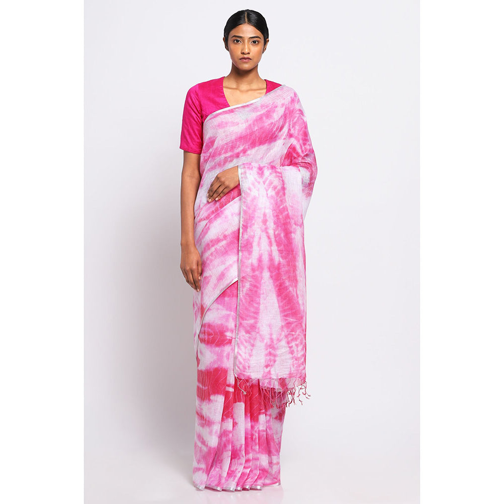 Via East Multi-Color Shibori Linen Saree with Unstitched Blouse
