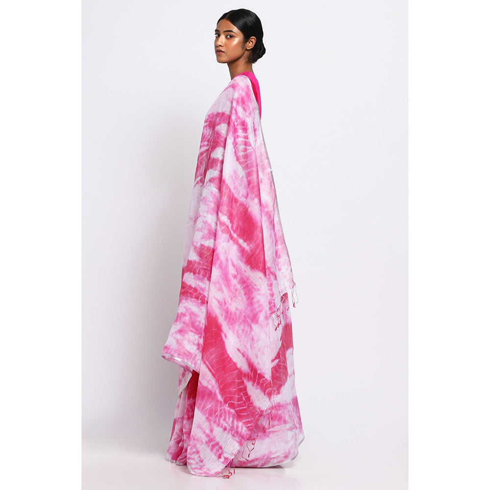 Via East Multi-Color Shibori Linen Saree with Unstitched Blouse