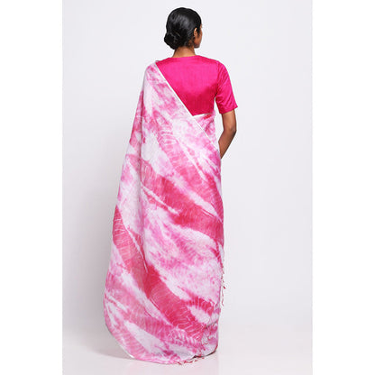 Via East Multi-Color Shibori Linen Saree with Unstitched Blouse