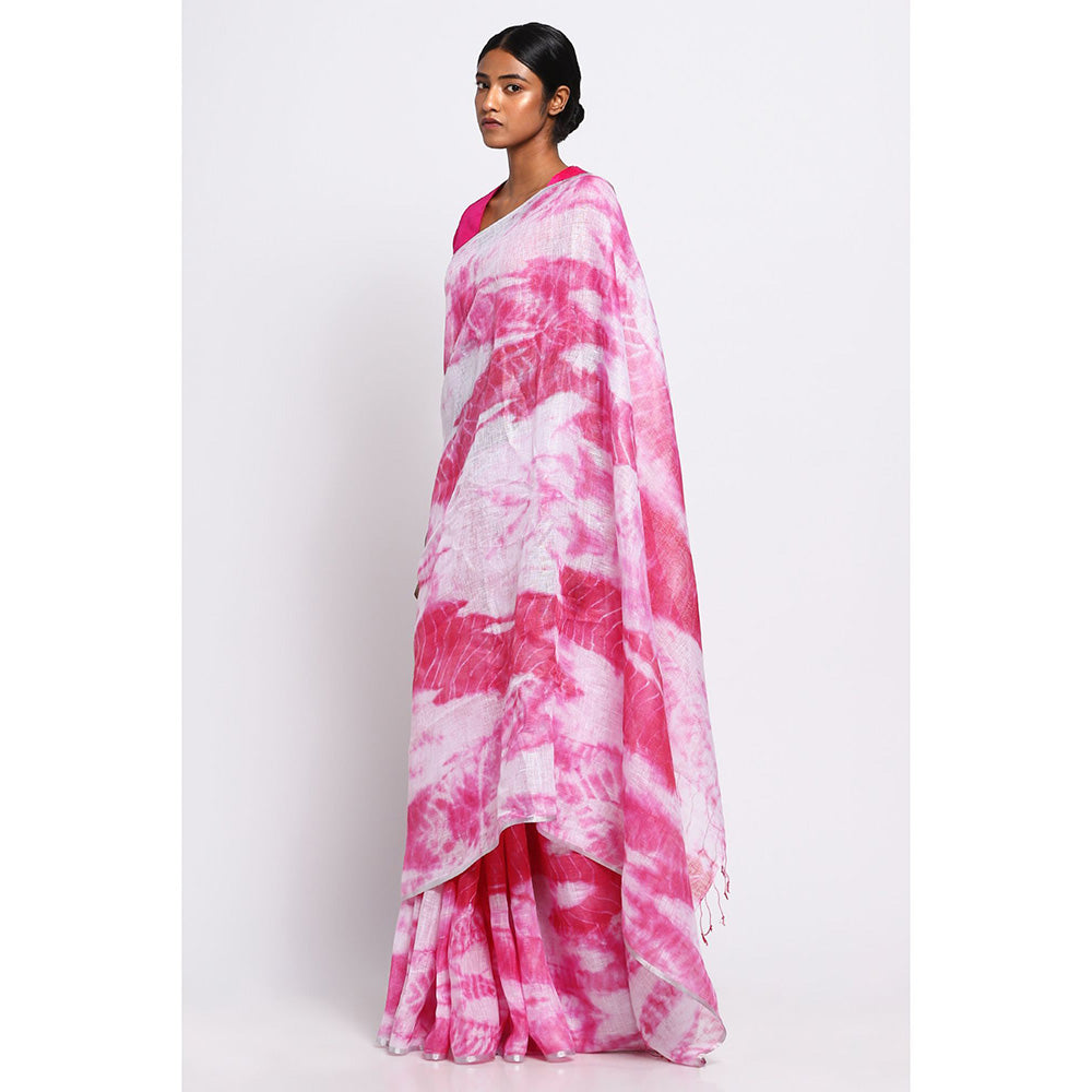 Via East Multi-Color Shibori Linen Saree with Unstitched Blouse